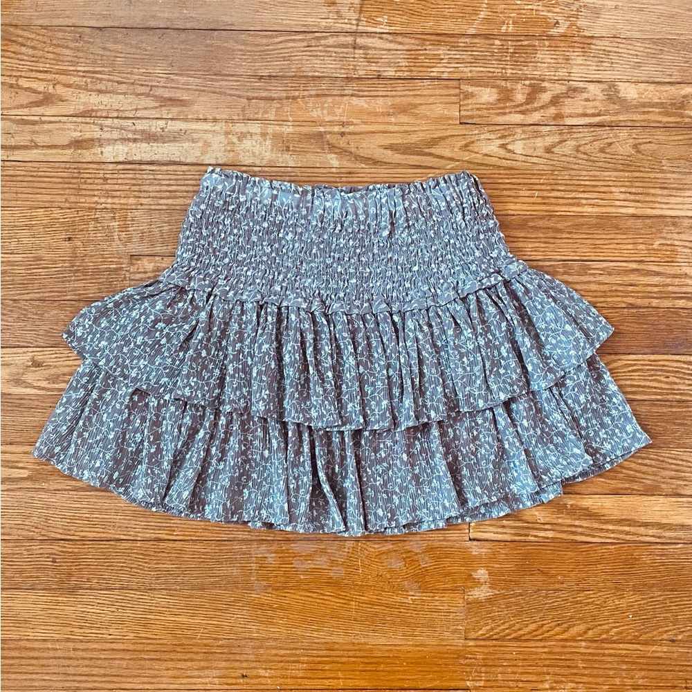 Y2K BROWN FLORAL RUCHED WAIST A-LINE MINI SKIRT